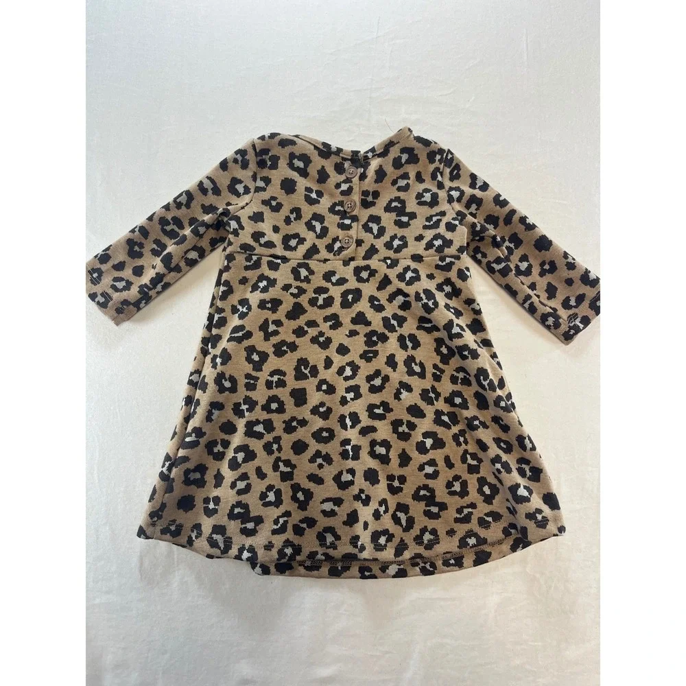 Cotton On Baby‎ Girls Leopard Print Long Sleeve Dress Tan Black 12-18 Months